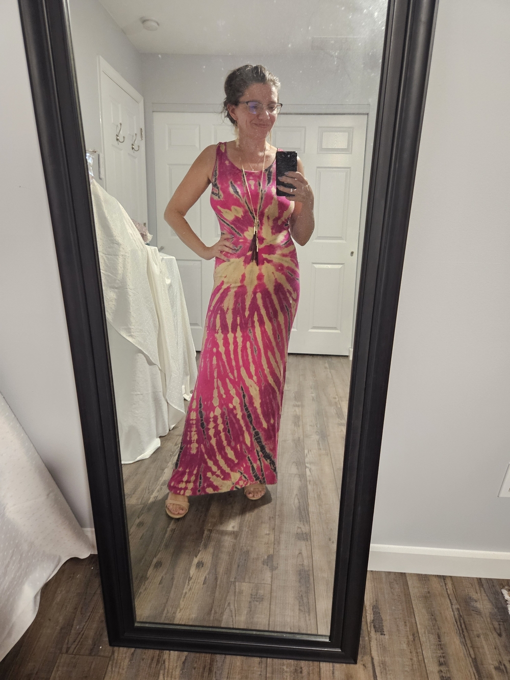 Go Couture Pink and Cream Tie-Dye Sleeveless Maxi Dress - Picture 3 of 7